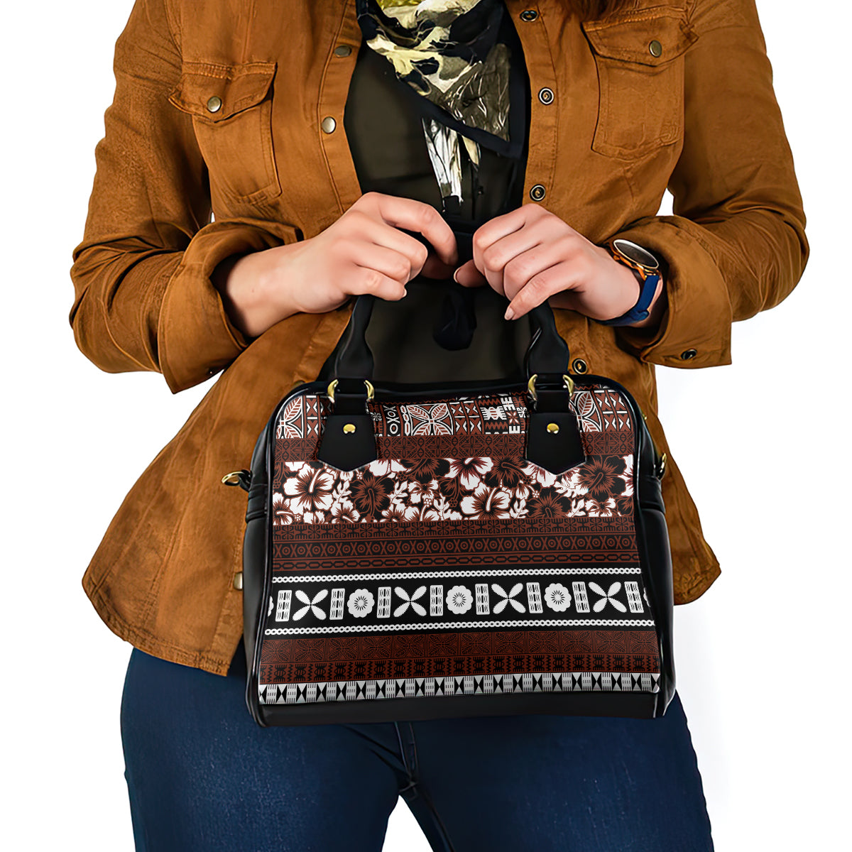 Bula Fiji Shoulder Handbag Fijian Tapa Masi With Hibiscus Flowers LT14 - Polynesian Pride