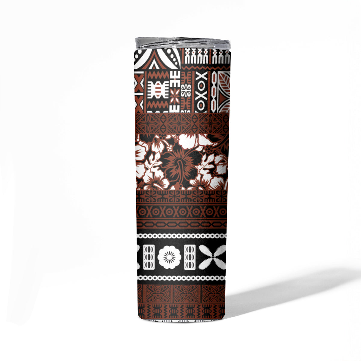 Bula Fiji Skinny Tumbler Fijian Tapa Masi With Hibiscus Flowers LT14 - Polynesian Pride