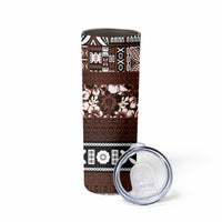 Bula Fiji Skinny Tumbler Fijian Tapa Masi With Hibiscus Flowers LT14 - Polynesian Pride