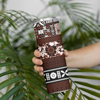Bula Fiji Skinny Tumbler Fijian Tapa Masi With Hibiscus Flowers LT14 - Polynesian Pride