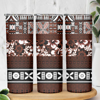 Bula Fiji Skinny Tumbler Fijian Tapa Masi With Hibiscus Flowers LT14 - Polynesian Pride