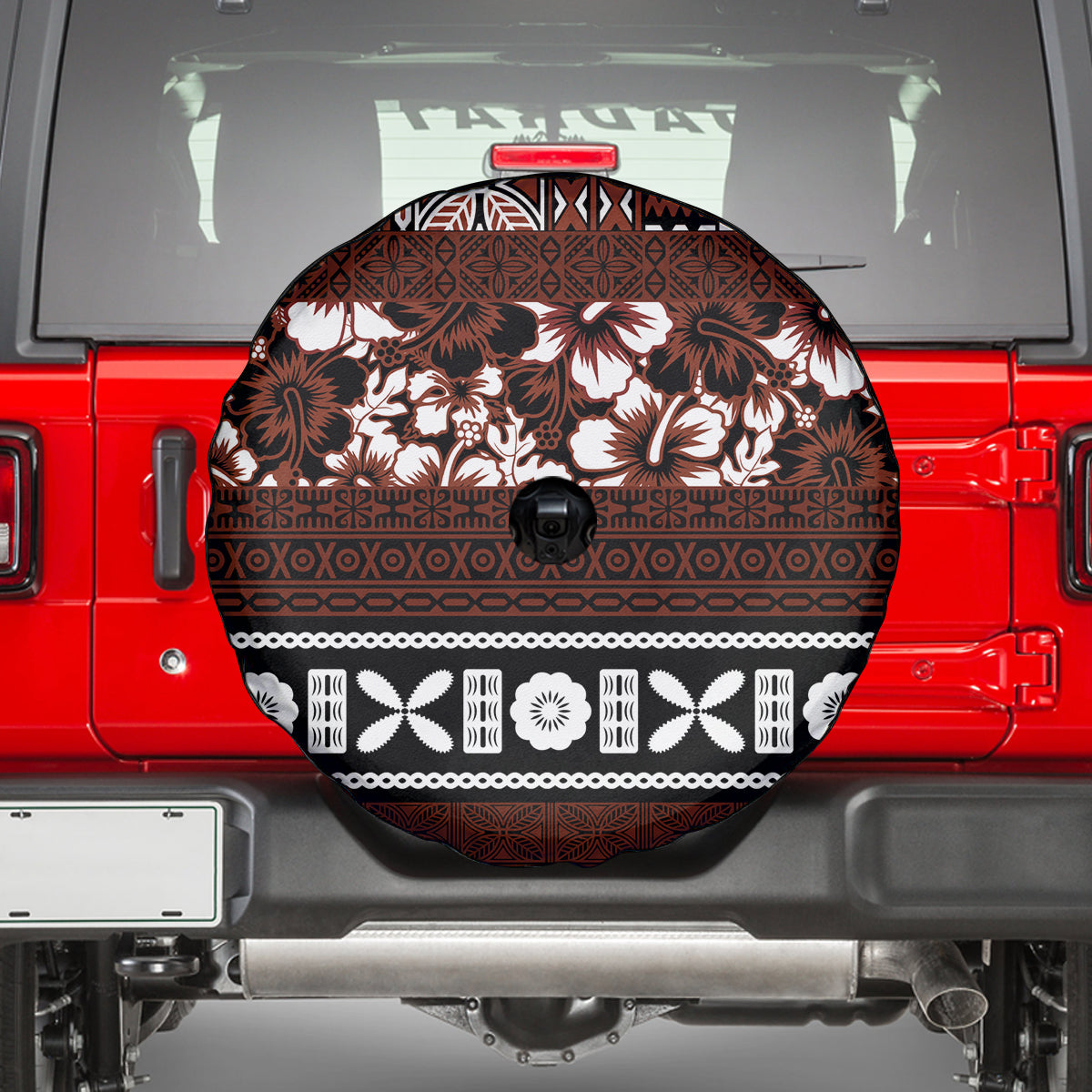 Bula Fiji Spare Tire Cover Fijian Tapa Masi With Hibiscus Flowers LT14 - Polynesian Pride