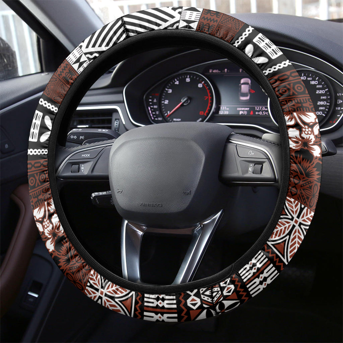 Bula Fiji Steering Wheel Cover Fijian Tapa Masi With Hibiscus Flowers LT14 - Polynesian Pride