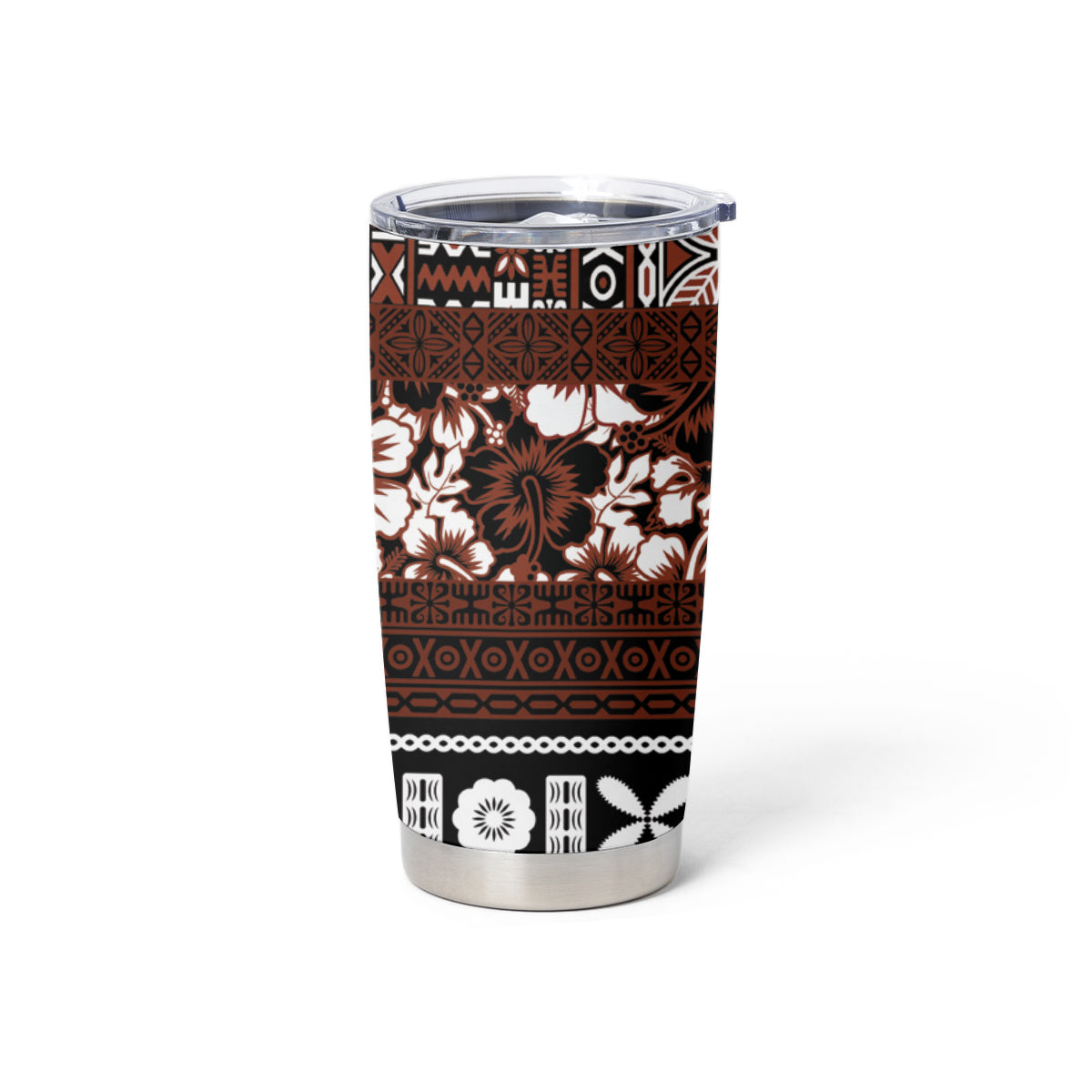 Bula Fiji Tumbler Cup Fijian Tapa Masi With Hibiscus Flowers LT14 - Polynesian Pride