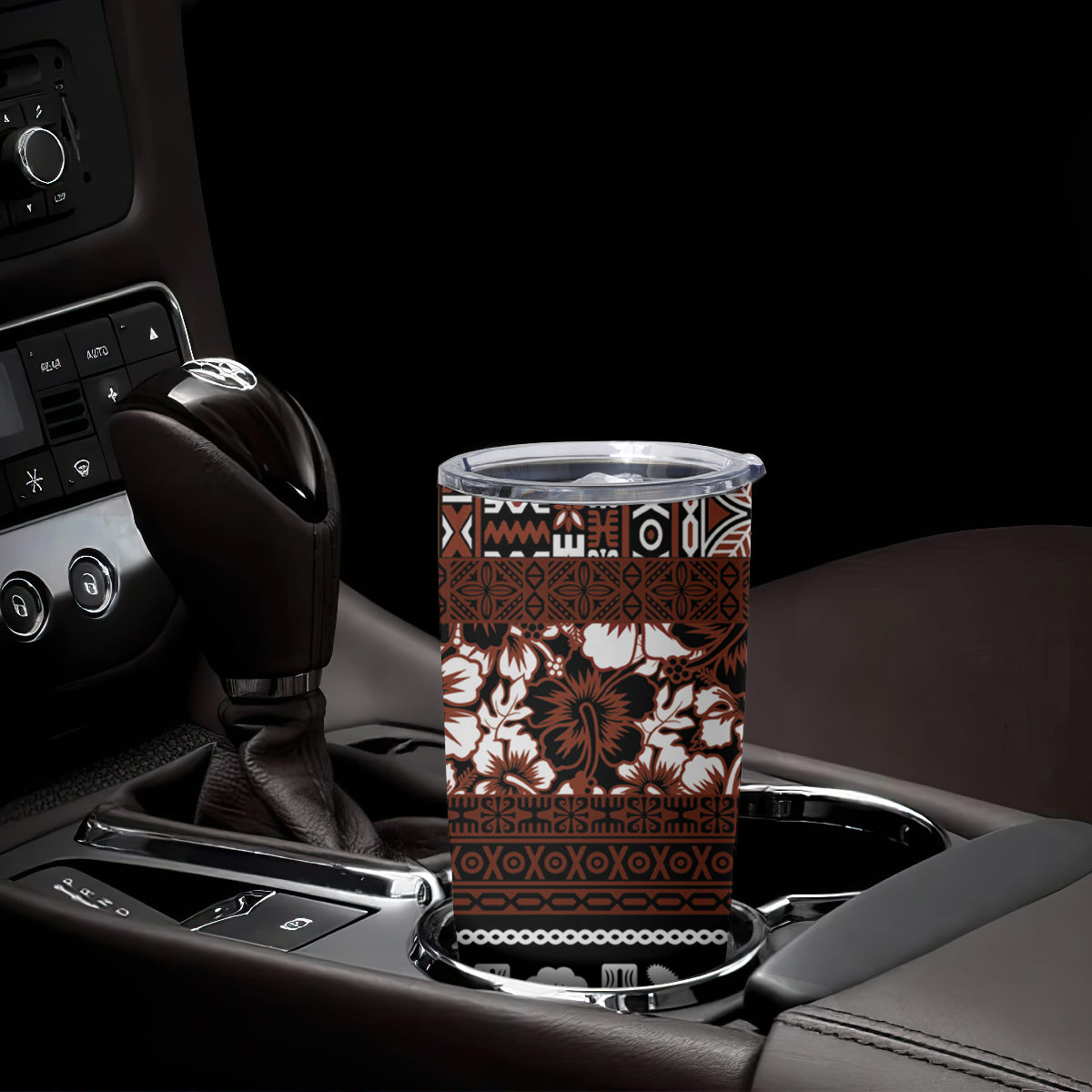 Bula Fiji Tumbler Cup Fijian Tapa Masi With Hibiscus Flowers LT14 - Polynesian Pride
