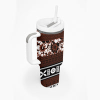 Bula Fiji Tumbler With Handle Fijian Tapa Masi With Hibiscus Flowers LT14 - Polynesian Pride