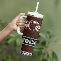 Bula Fiji Tumbler With Handle Fijian Tapa Masi With Hibiscus Flowers LT14 - Polynesian Pride
