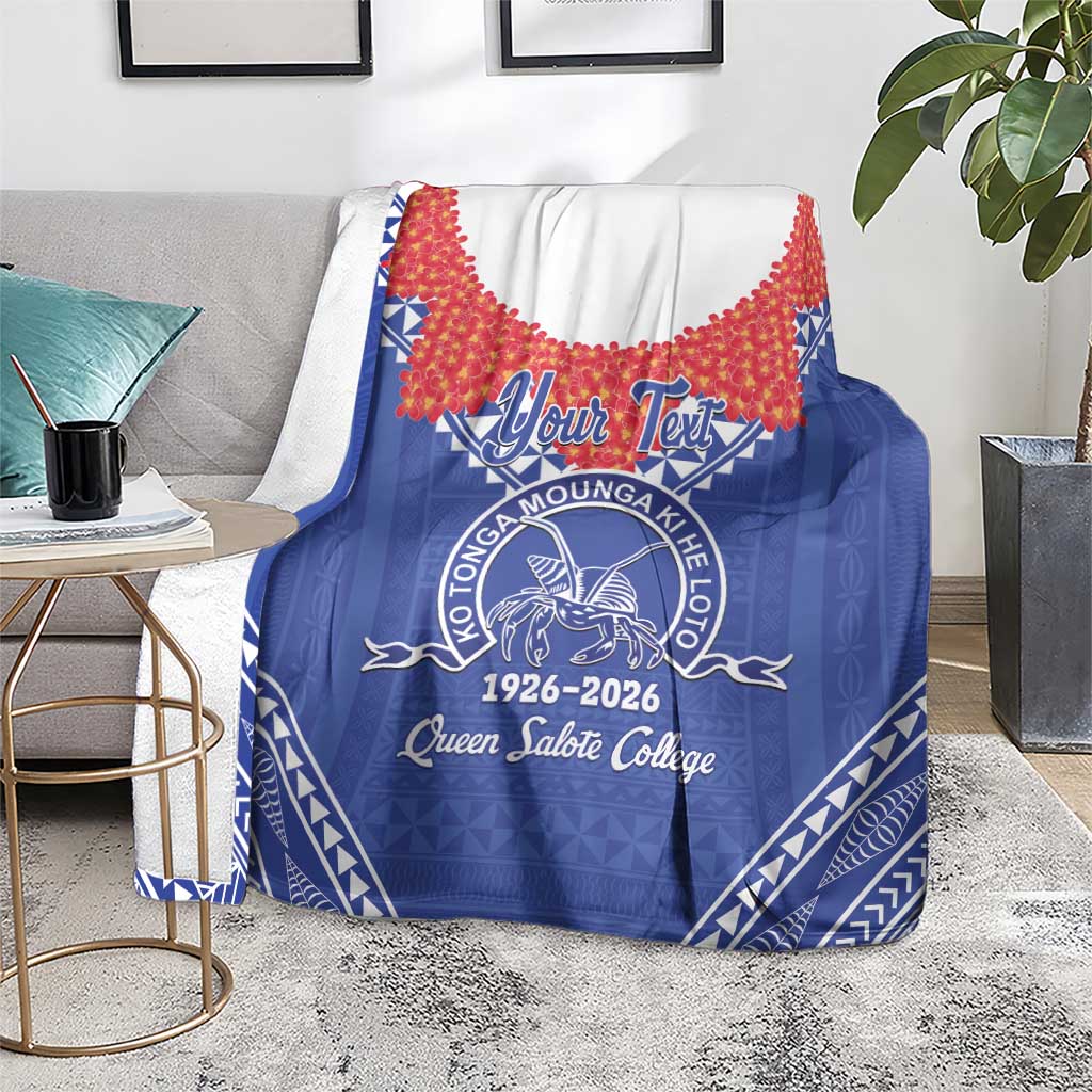 Queen Salote College 100 Years Personalized Blanket Tonga QSC Heilala Lei Blue Ngatu Pattern