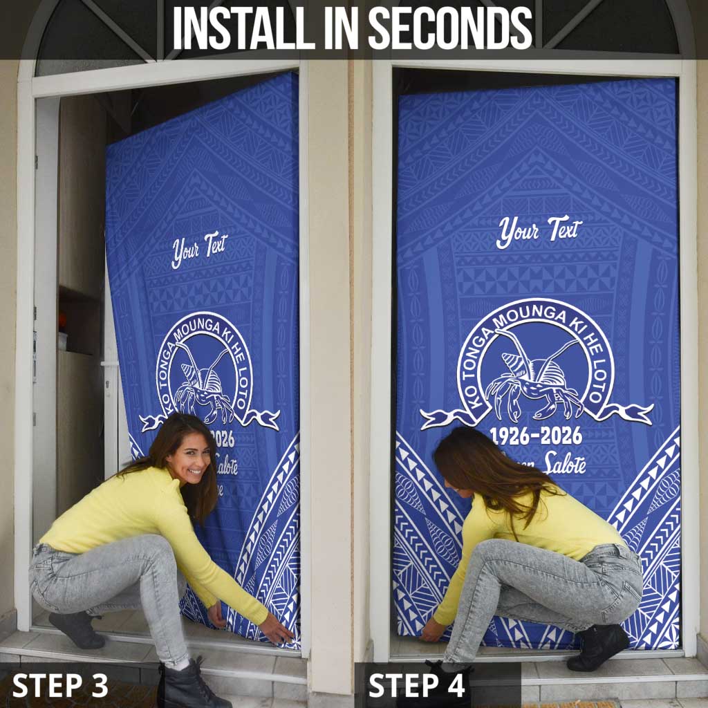 Queen Salote College 100 Years Personalized Door Cover Tonga QSC Heilala Lei Blue Ngatu Pattern