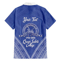 Queen Salote College 100 Years Personalized Family Matching Long Sleeve Bodycon Dress and Hawaiian Shirt Tonga QSC Heilala Lei Blue Ngatu Pattern LT14 - Polynesian Pride