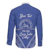 Queen Salote College 100 Years Personalized Family Matching Mermaid Dress and Hawaiian Shirt Tonga QSC Heilala Lei Blue Ngatu Pattern LT14 - Polynesian Pride