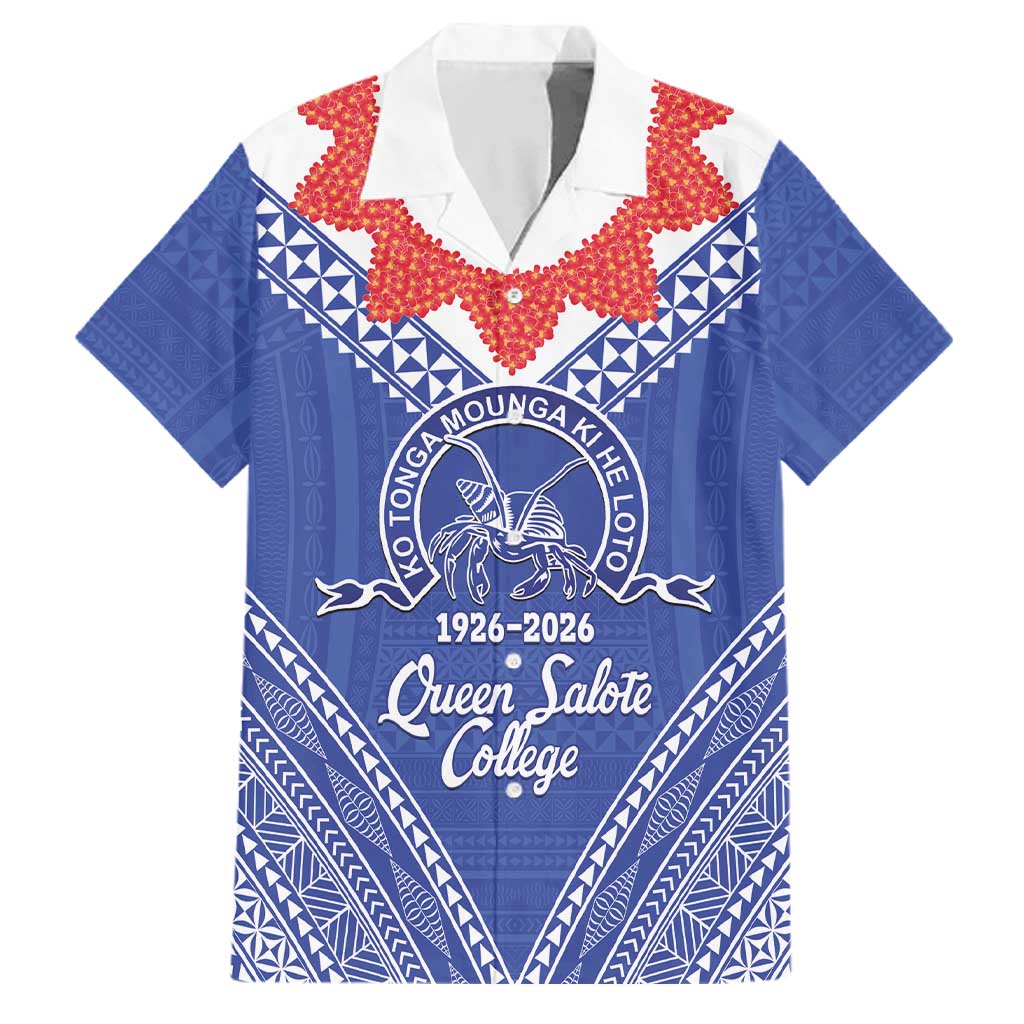 Queen Salote College 100 Years Personalized Family Matching Off Shoulder Short Dress and Hawaiian Shirt Tonga QSC Heilala Lei Blue Ngatu Pattern LT14 Dad's Shirt - Short Sleeve Blue - Polynesian Pride