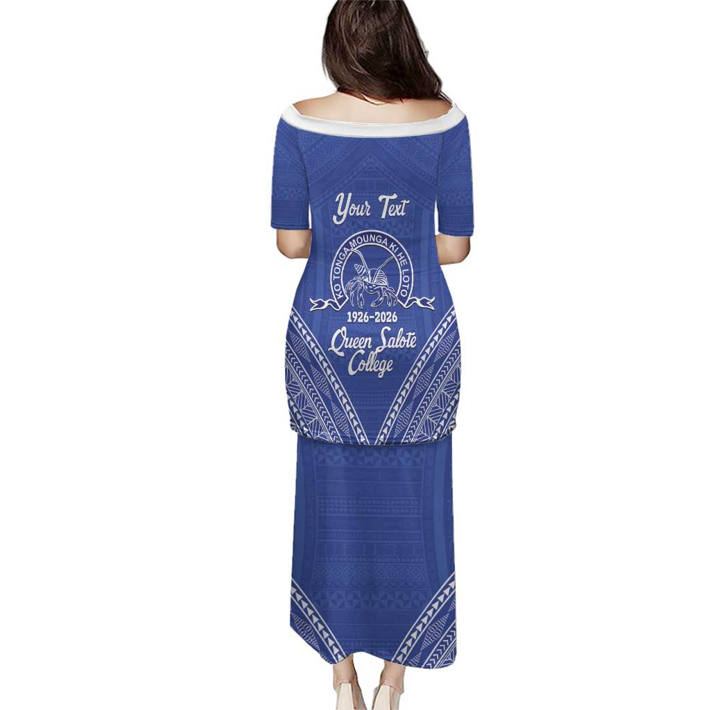 Queen Salote College 100 Years Personalized Family Matching Puletasi and Hawaiian Shirt Tonga QSC Heilala Lei Blue Ngatu Pattern LT14 - Polynesian Pride