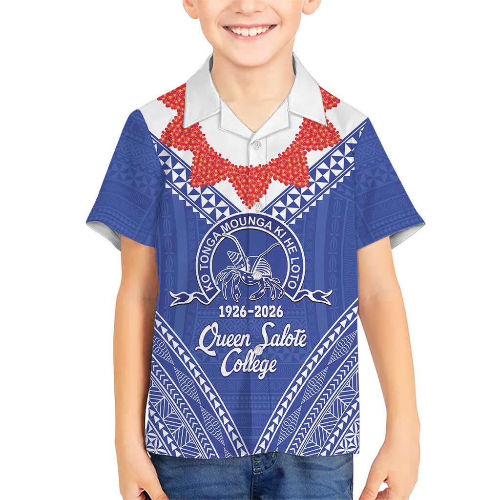 Queen Salote College 100 Years Personalized Family Matching Short Sleeve Bodycon Dress and Hawaiian Shirt Tonga QSC Heilala Lei Blue Ngatu Pattern LT14 Son's Shirt Blue - Polynesian Pride