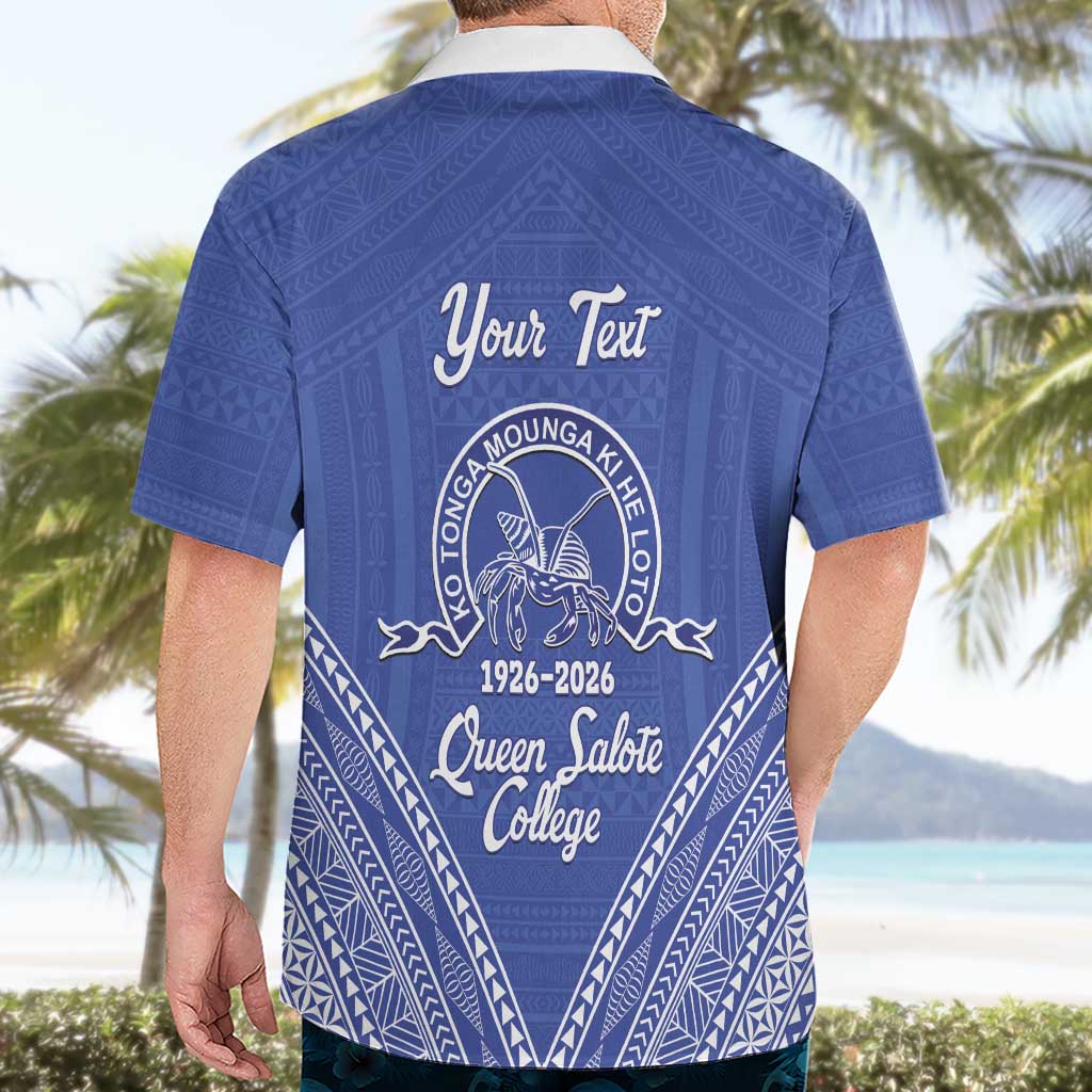 Queen Salote College 100 Years Personalized Hawaiian Shirt Tonga QSC Heilala Lei Blue Ngatu Pattern