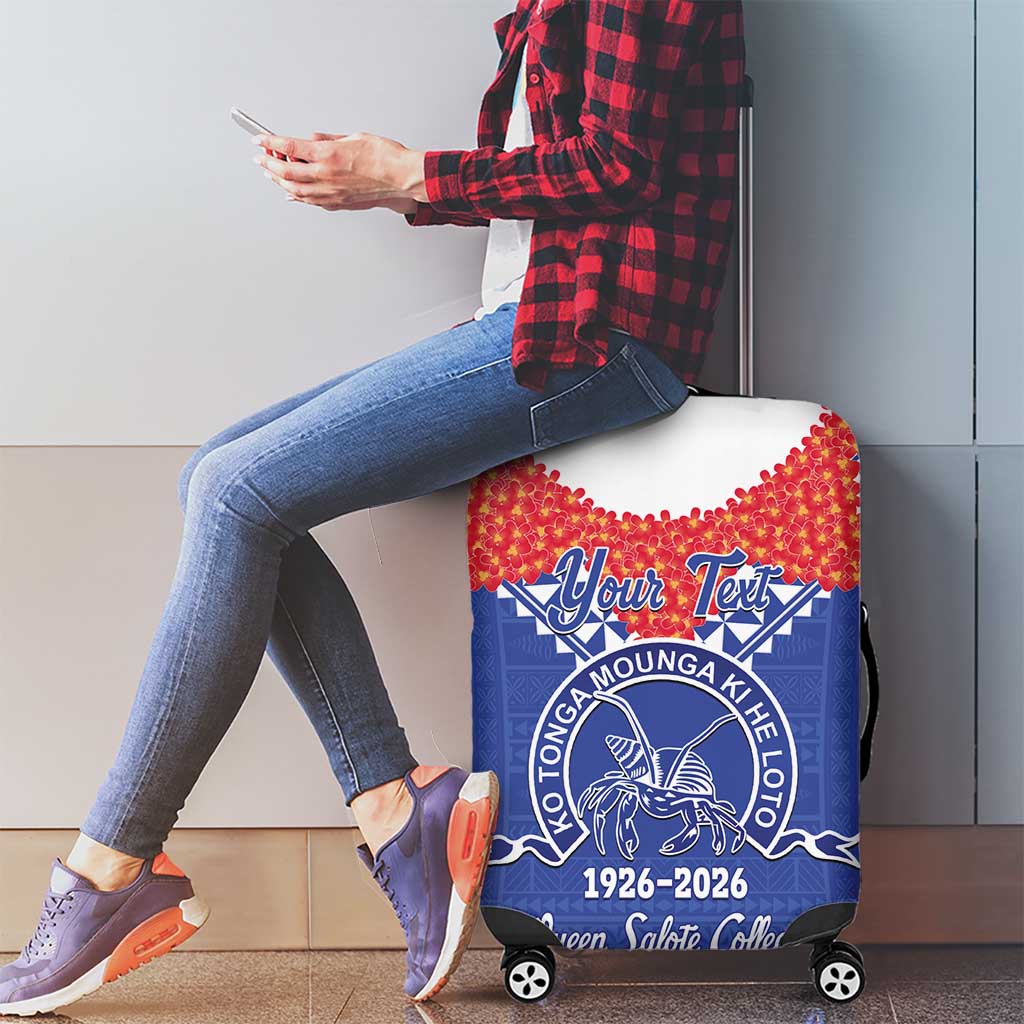 Queen Salote College 100 Years Personalized Luggage Cover Tonga QSC Heilala Lei Blue Ngatu Pattern LT14 - Polynesian Pride