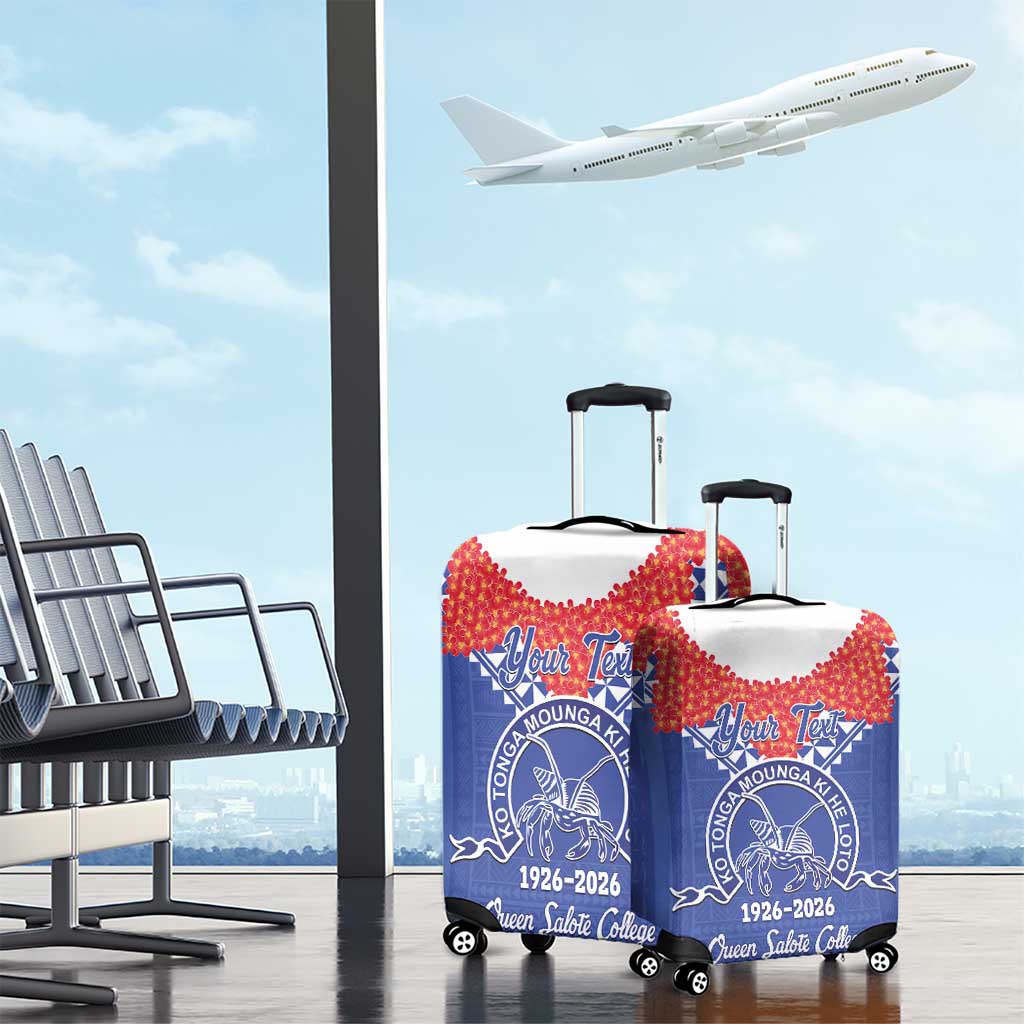 Queen Salote College 100 Years Personalized Luggage Cover Tonga QSC Heilala Lei Blue Ngatu Pattern LT14 - Polynesian Pride