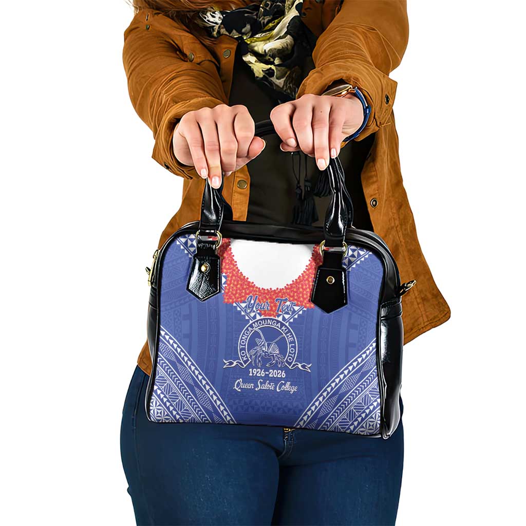 Queen Salote College 100 Years Personalized Shoulder Handbag Tonga QSC Heilala Lei Blue Ngatu Pattern