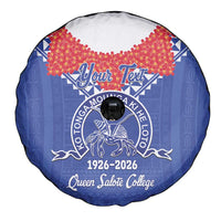 Queen Salote College 100 Years Personalized Spare Tire Cover Tonga QSC Heilala Lei Blue Ngatu Pattern