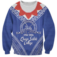 Queen Salote College 100 Years Personalized Sweatshirt Tonga QSC Heilala Lei Blue Ngatu Pattern