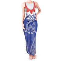 Queen Salote College 100 Years Personalized Tank Maxi Dress Tonga QSC Heilala Lei Blue Ngatu Pattern LT14 Women Blue - Polynesian Pride