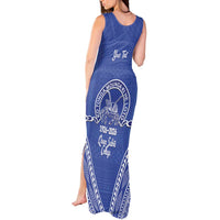Queen Salote College 100 Years Personalized Tank Maxi Dress Tonga QSC Heilala Lei Blue Ngatu Pattern LT14 - Polynesian Pride