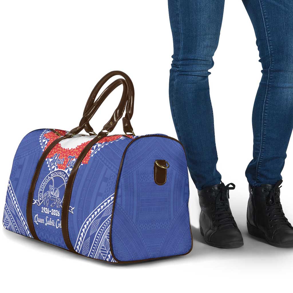 Queen Salote College 100 Years Personalized Travel Bag Tonga QSC Heilala Lei Blue Ngatu Pattern