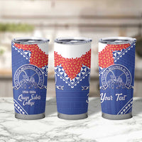 Queen Salote College 100 Years Personalized Tumbler Cup Tonga QSC Heilala Lei Blue Ngatu Pattern
