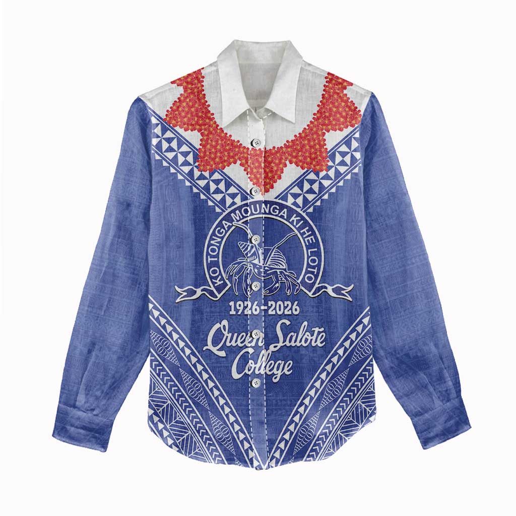 Queen Salote College 100 Years Personalized Women Casual Shirt Tonga QSC Heilala Lei Blue Ngatu Pattern