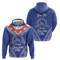 Queen Salote College 100 Years Personalized Zip Hoodie Tonga QSC Heilala Lei Blue Ngatu Pattern LT14 - Polynesian Pride