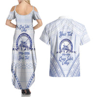 Queen Salote College 100 Years Personalized Couples Matching Summer Maxi Dress and Hawaiian Shirt Tonga QSC Heilala Lei White Ngatu Pattern LT14 - Polynesian Pride