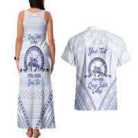 Queen Salote College 100 Years Personalized Couples Matching Tank Maxi Dress and Hawaiian Shirt Tonga QSC Heilala Lei White Ngatu Pattern LT14 - Polynesian Pride