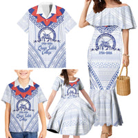 Queen Salote College 100 Years Personalized Family Matching Mermaid Dress and Hawaiian Shirt Tonga QSC Heilala Lei White Ngatu Pattern LT14 - Polynesian Pride