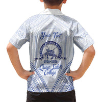 Queen Salote College 100 Years Personalized Family Matching Puletasi and Hawaiian Shirt Tonga QSC Heilala Lei White Ngatu Pattern LT14 - Polynesian Pride