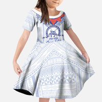 Queen Salote College 100 Years Personalized Family Matching Puletasi and Hawaiian Shirt Tonga QSC Heilala Lei White Ngatu Pattern LT14 Daughter's Dress White - Polynesian Pride