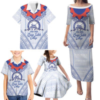 Queen Salote College 100 Years Personalized Family Matching Puletasi and Hawaiian Shirt Tonga QSC Heilala Lei White Ngatu Pattern LT14 - Polynesian Pride