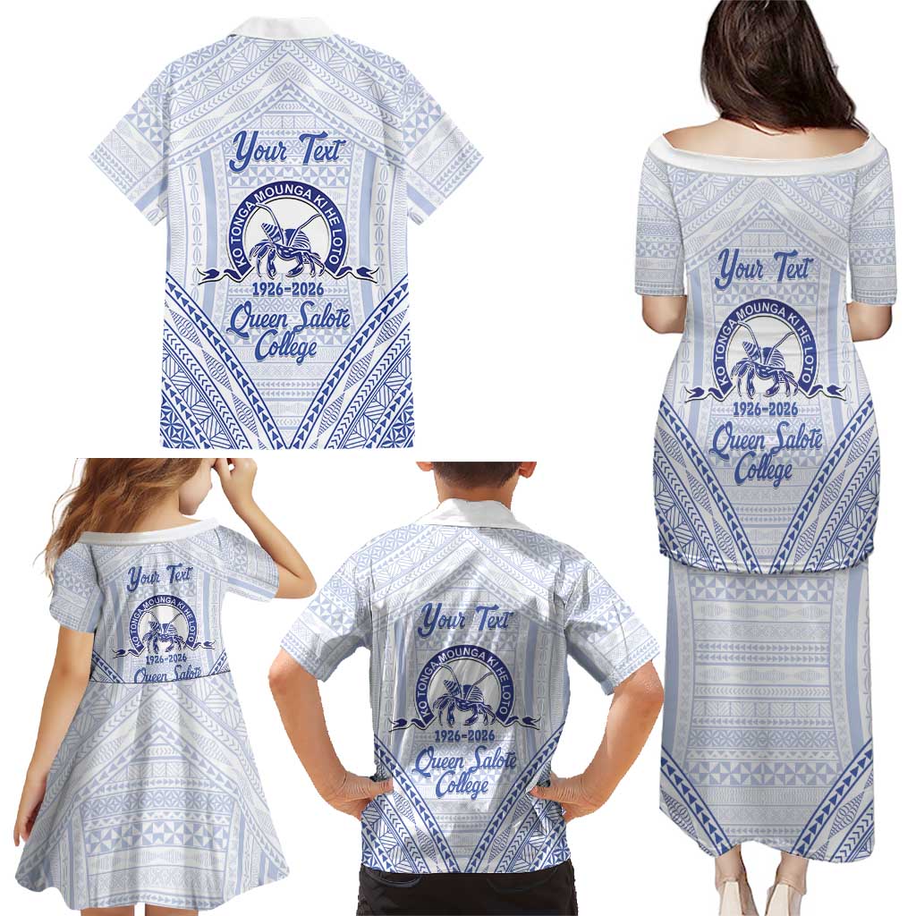 Queen Salote College 100 Years Personalized Family Matching Puletasi and Hawaiian Shirt Tonga QSC Heilala Lei White Ngatu Pattern LT14 - Polynesian Pride