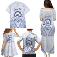 Queen Salote College 100 Years Personalized Family Matching Puletasi and Hawaiian Shirt Tonga QSC Heilala Lei White Ngatu Pattern LT14 - Polynesian Pride
