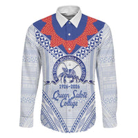 Queen Salote College 100 Years Personalized Family Matching Puletasi and Hawaiian Shirt Tonga QSC Heilala Lei White Ngatu Pattern LT14 Dad's Shirt - Long Sleeve White - Polynesian Pride