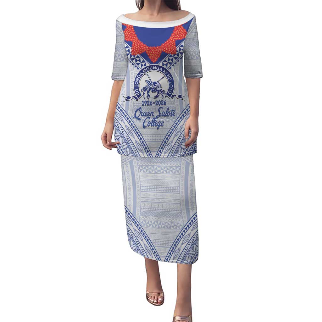 Queen Salote College 100 Years Personalized Family Matching Puletasi and Hawaiian Shirt Tonga QSC Heilala Lei White Ngatu Pattern LT14 Mom's Dress White - Polynesian Pride
