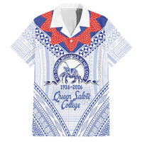Queen Salote College 100 Years Personalized Family Matching Short Sleeve Bodycon Dress and Hawaiian Shirt Tonga QSC Heilala Lei White Ngatu Pattern LT14 Dad's Shirt - Short Sleeve White - Polynesian Pride