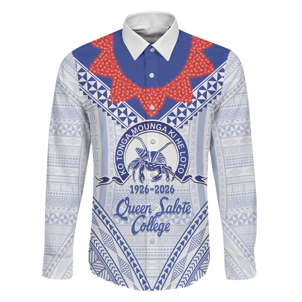 Queen Salote College 100 Years Personalized Family Matching Summer Maxi Dress and Hawaiian Shirt Tonga QSC Heilala Lei White Ngatu Pattern LT14 Dad's Shirt - Long Sleeve White - Polynesian Pride