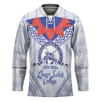 Queen Salote College 100 Years Personalized Hockey Jersey Tonga QSC Heilala Lei White Ngatu Pattern LT14 Unisex White - Polynesian Pride