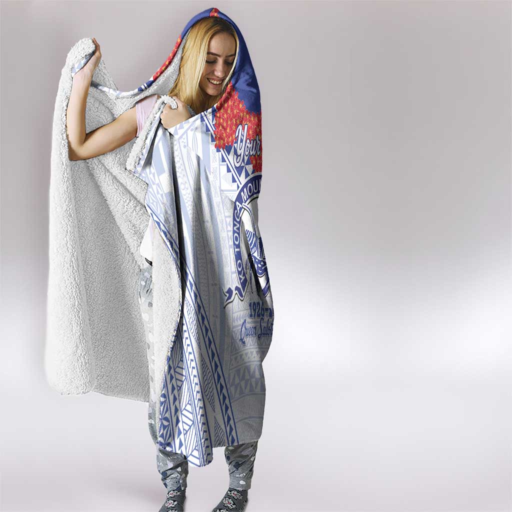 Queen Salote College 100 Years Personalized Hooded Blanket Tonga QSC Heilala Lei White Ngatu Pattern