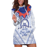 Queen Salote College 100 Years Personalized Hoodie Dress Tonga QSC Heilala Lei White Ngatu Pattern LT14 White - Polynesian Pride