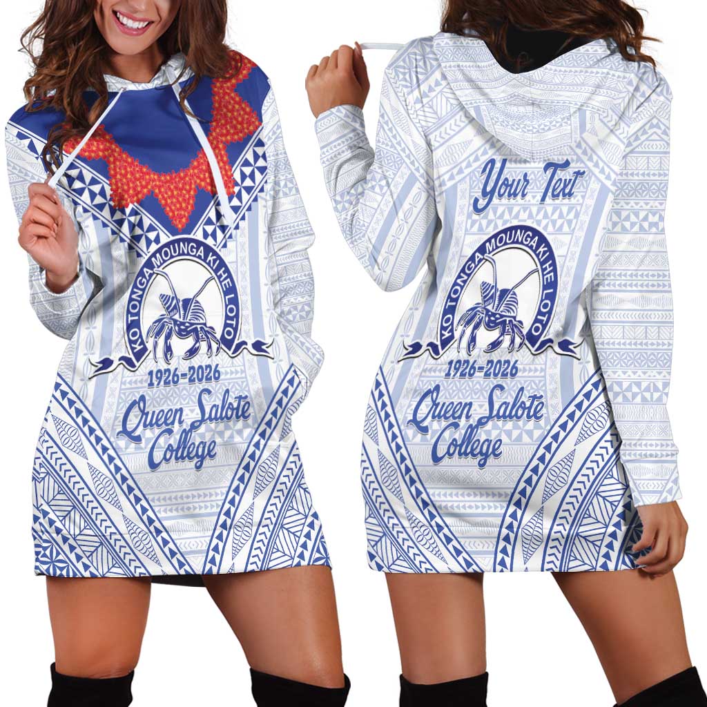 Queen Salote College 100 Years Personalized Hoodie Dress Tonga QSC Heilala Lei White Ngatu Pattern LT14 - Polynesian Pride