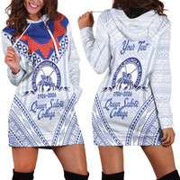 Queen Salote College 100 Years Personalized Hoodie Dress Tonga QSC Heilala Lei White Ngatu Pattern LT14 - Polynesian Pride