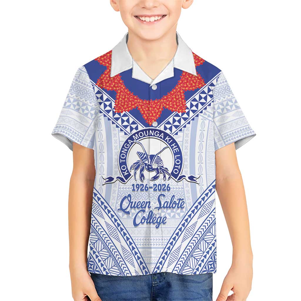 Queen Salote College 100 Years Personalized Kid Hawaiian Shirt Tonga QSC Heilala Lei White Ngatu Pattern