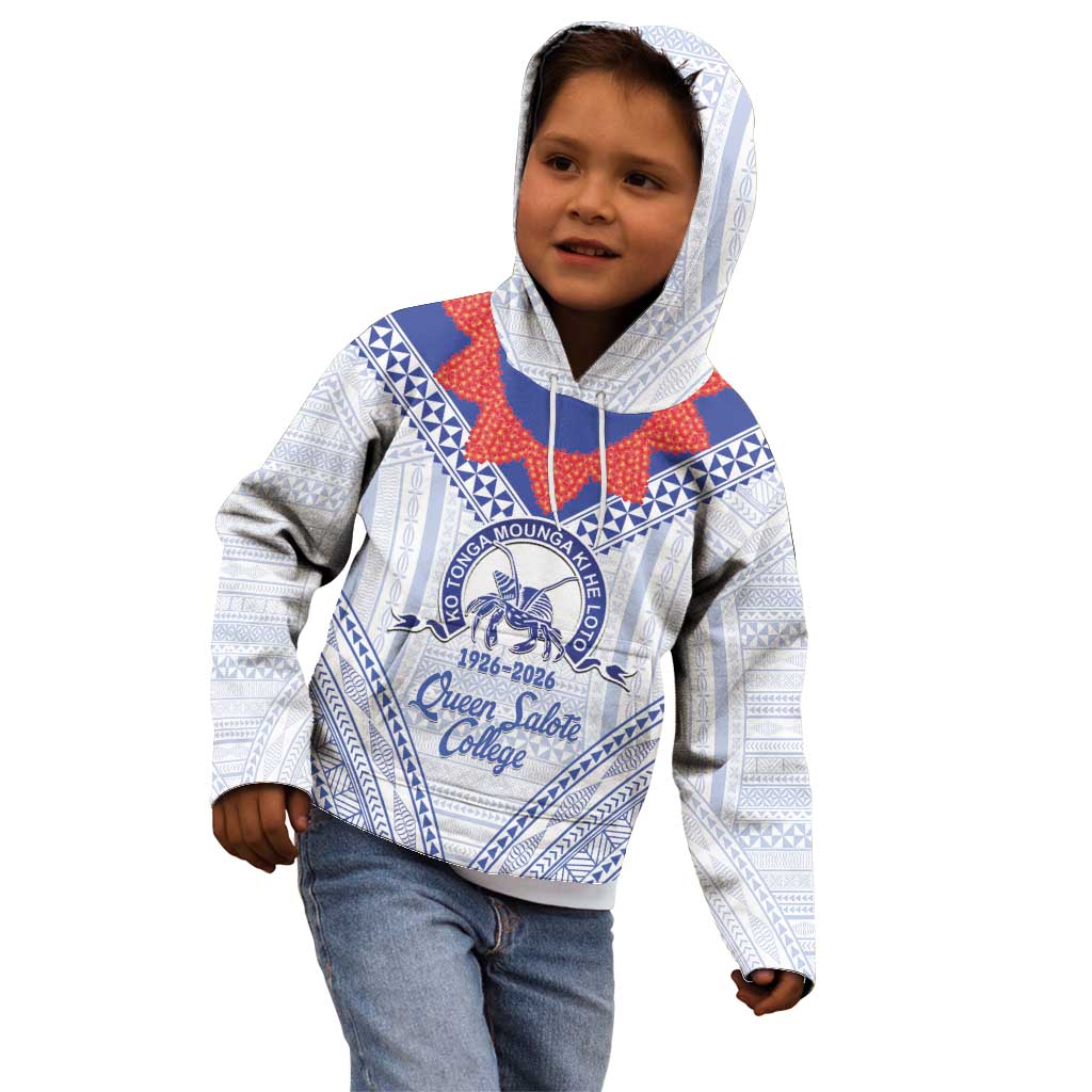 Queen Salote College 100 Years Personalized Kid Hoodie Tonga QSC Heilala Lei White Ngatu Pattern
