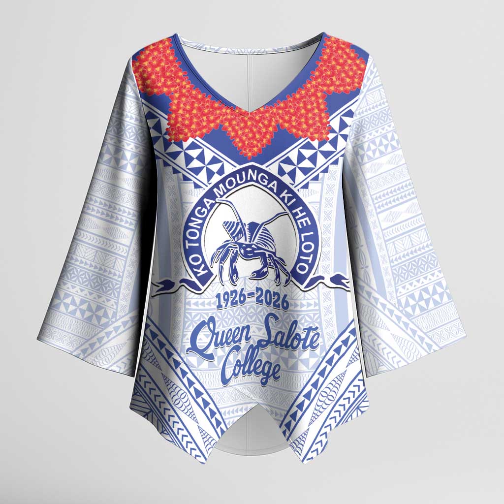Queen Salote College 100 Years Personalized Kimono Sleeve Blouse Tonga QSC Heilala Lei White Ngatu Pattern